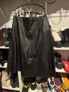 JustFab Black Faux Leather A-Line Skirt